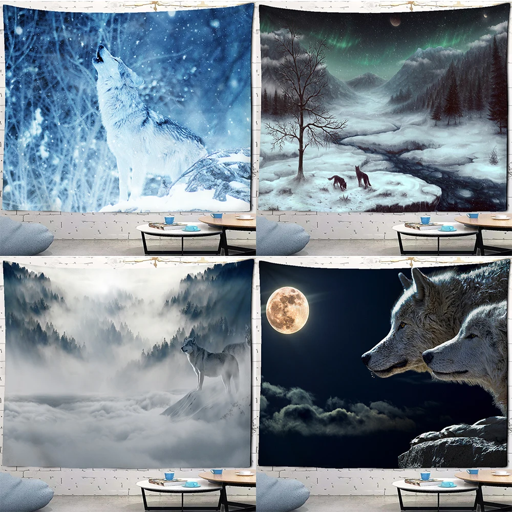 

Animal Wolf Tapestry Forest Tribal Home Bedroom Living Room Sofa Background Cloth Decorative