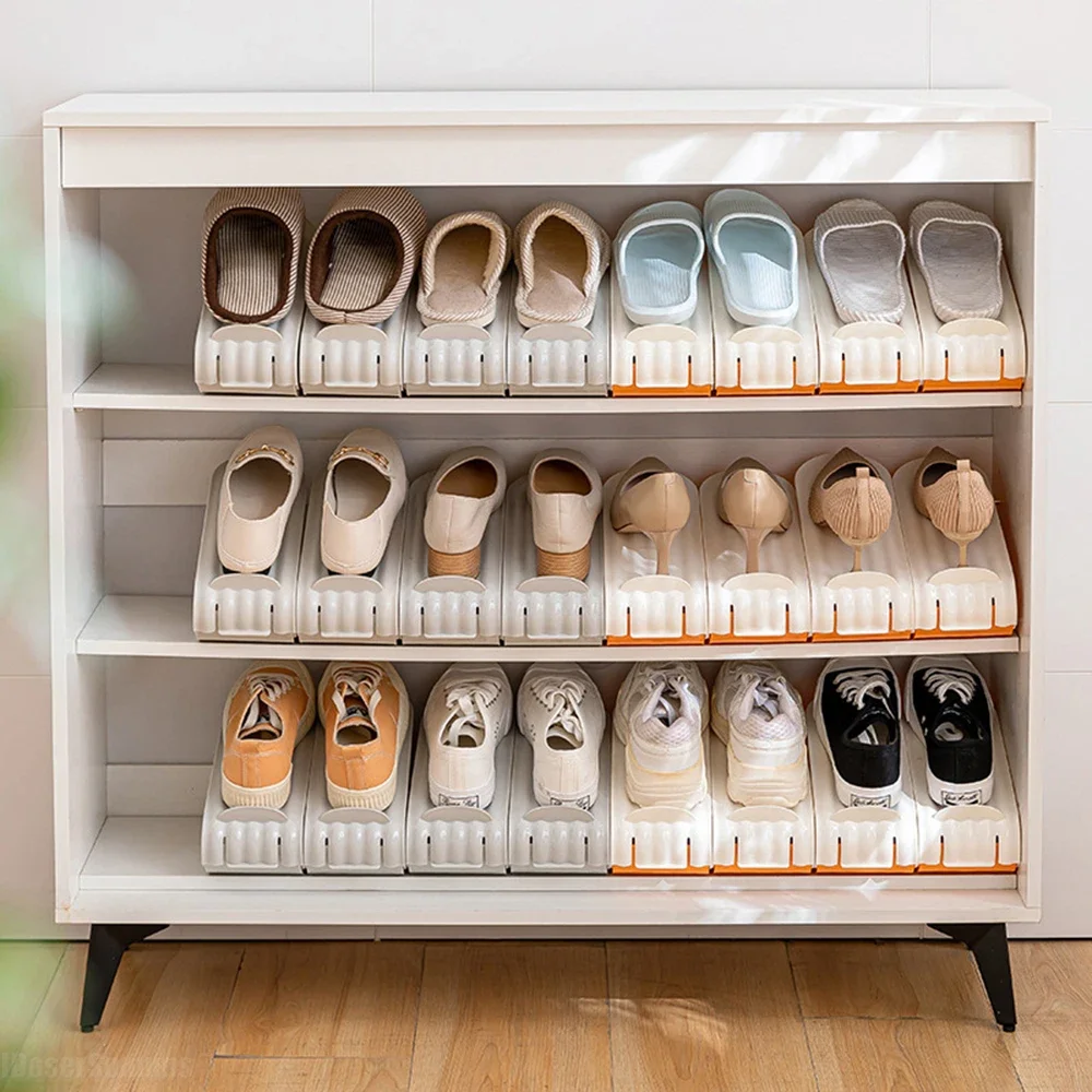 Adjustable Shoe Cabinets Organizer Folding Dustproof Plastic Bracket Space Saver for Different Type Shoes Double Deck Collection