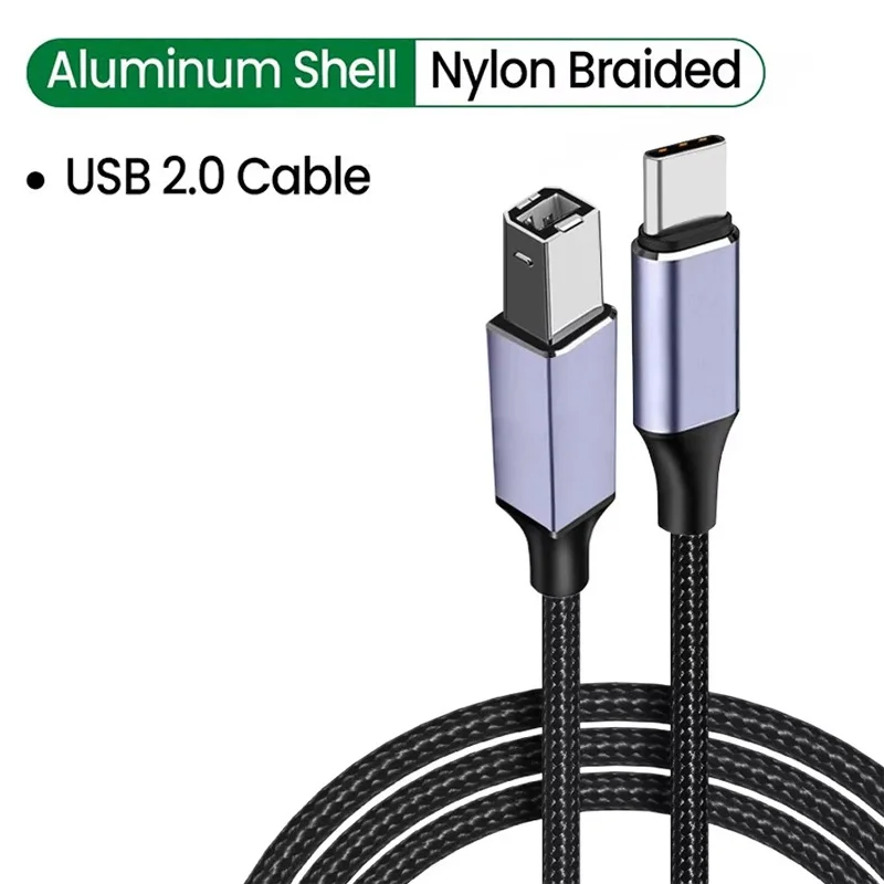 High-Speed USB Type C to USB B 2.0 Printer and Scanner Cable.