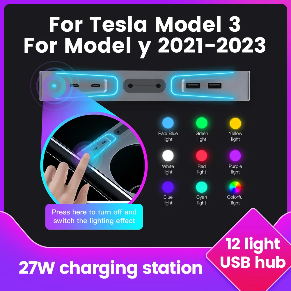  Tesla USB Hub for Model 3/Y(2021/2022/2023) 100% Fit Center  Console Docking Station with 2 USB Port and 2 Type-C Port, (27W iPhone Fast  Charging Cable Attached) Tesla Accessories : Automotive