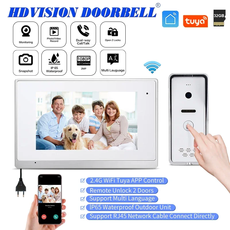 

Best Price Wifi Tuya Wall-Mounted 7 Inch Full Touch LCD Screen IP65 Waterproof HD1080P Intercom RJ45 Video Citifono Istallazione
