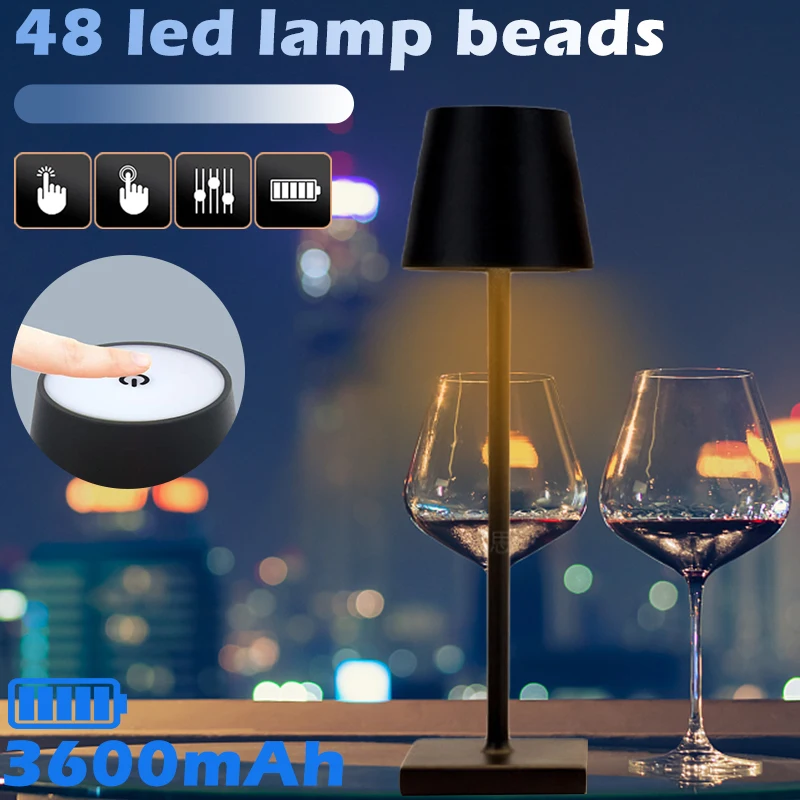 

Cordless LED Desk Lamp Rechargeable Metal Table Light Touch Control Reading Lamp Waterproof Bedside Lamp Bar Restaurant Decor