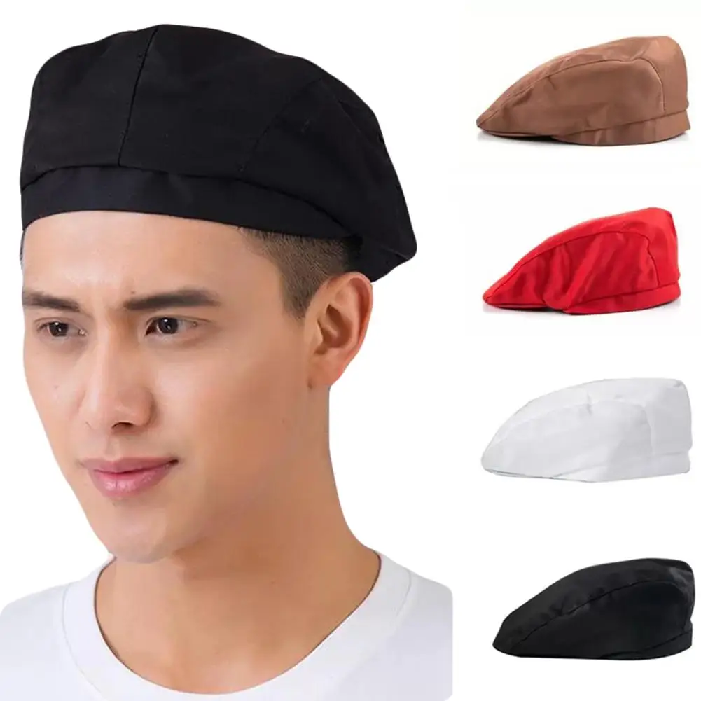 

Unisex Beret Geometric Pattern Duck Mouth Style Men Women Pure Color Short Brim Chef Hat For Baker Beret Party Accessories