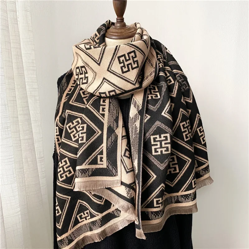 

Thick Winter Warm Women Scarf Luxury 2023 Double Sided Cashmere Shawl Wraps Bufanda Female Pashmina Blanket Travel Poncho Stoles