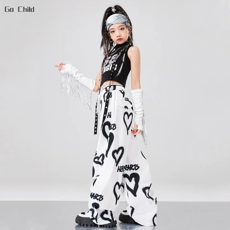 Kids Cosplay Costume Hip Hop K-pop Crop Top Street Dance Love Cargo Pants Girls Streetwear Joggers Child Jazz Costumes