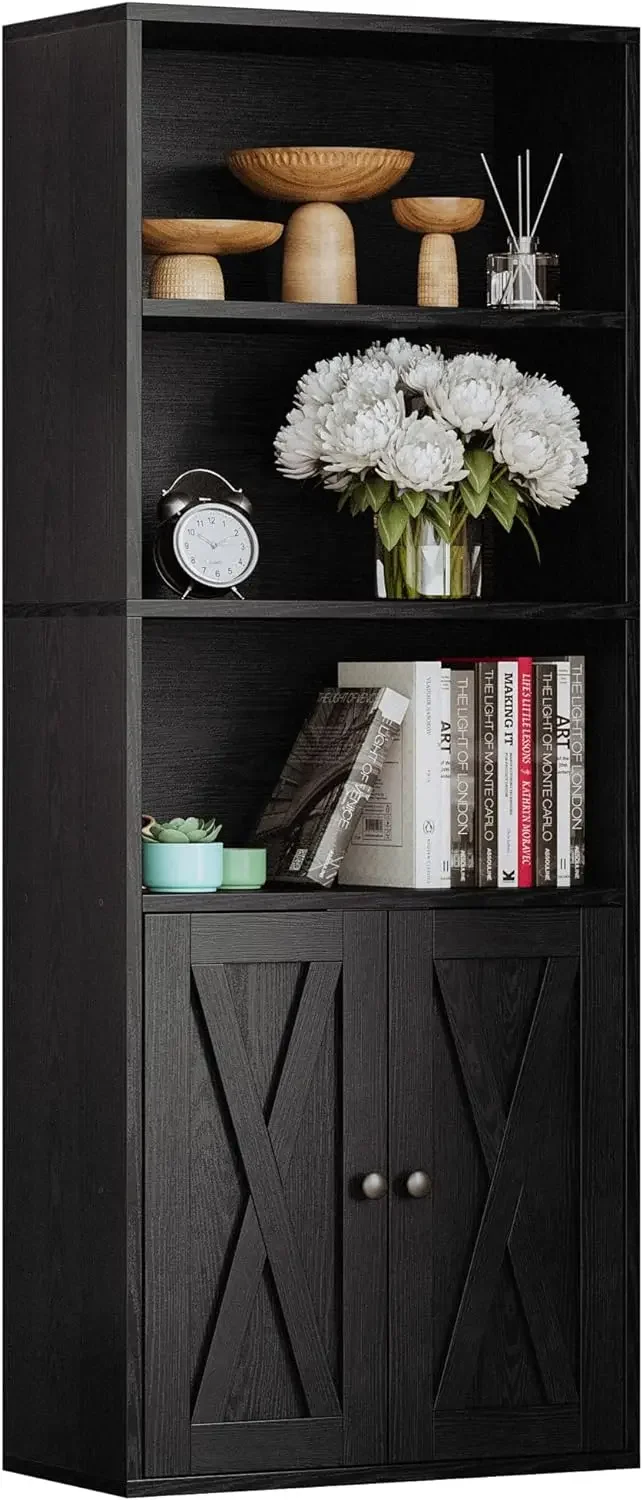 

Industrial Bookshelves and Bookcases with Doors 11.8in Depth Floor Standing 5 Shelf Display Storage Shelves Bookcase Home Decor