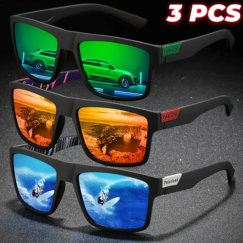 3PCS Retro Quadratische Polarisierte Sport Sonnenbrille Leichte UV400 für Angeln Fahren Unisex Vintage Outdoor Brillen – Detail 1