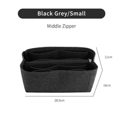 WUTA Portable Inner Bag Felt Insert Organizer with Zipper (Black-Size S-Middle)