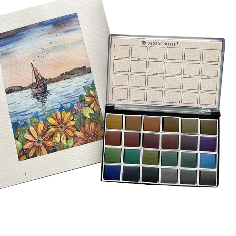 Watercolor Painting Set Watercolor Paint Watercolor Pigment 12/24 Colors Retro Solid Watercolor Set Portable Professional Metallic Water Color Paints Artist Beginner Painting Art Supplies