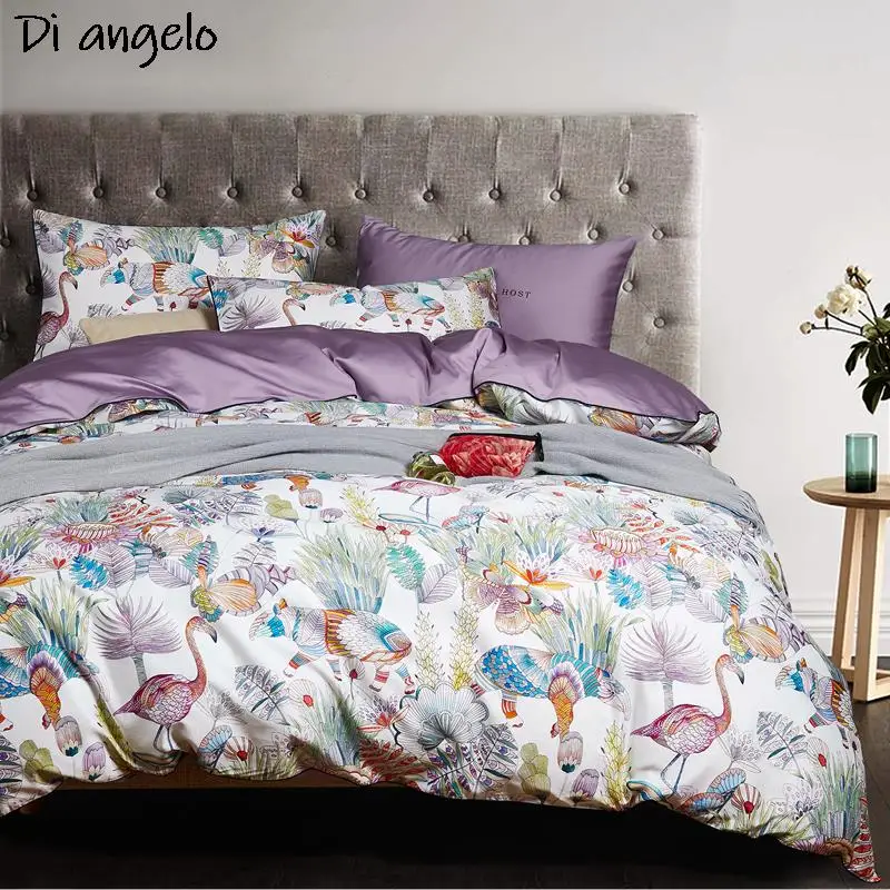 Flower Bird Digital Printing Bedding Sets 600TC Egyptian Cotton 4pcs Bed Linen Duvet Cover Set Luxury Bed Sheets Pillowcases #s 4