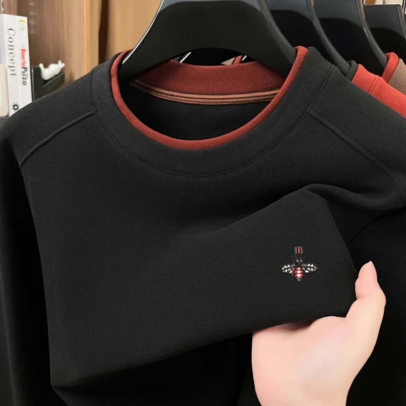 الراقية المخملية الدافئة طويلة الأكمام تي شيرت الر...