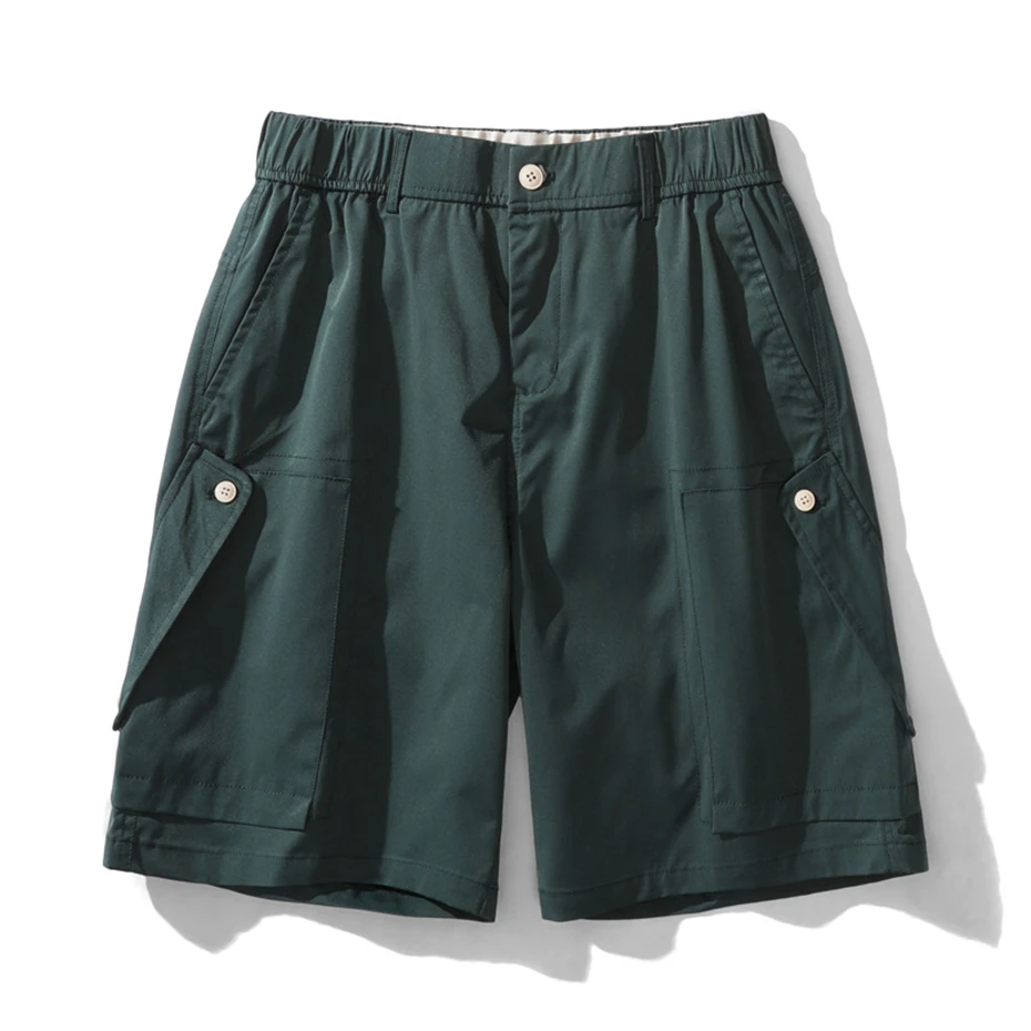 Casual Shorts Men Summer Solid Color Shorts Male Fashion Short Pants Elastic Waist Shorts Khaki Black Bottom