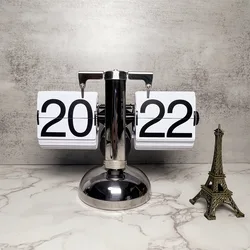 Vintage Mechanical Flip Down Digital Table Clock - Home Decor Office Accessory (24h white sliver)