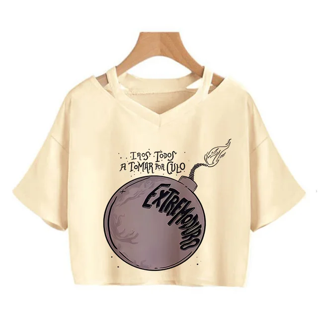 Women's Fashion Rock Band Extremoduro Print Cropped T Shirt  Gothic Y2k Sexy Crop Tops Woman Graphic Vintage T-Shirt Clothes 1
