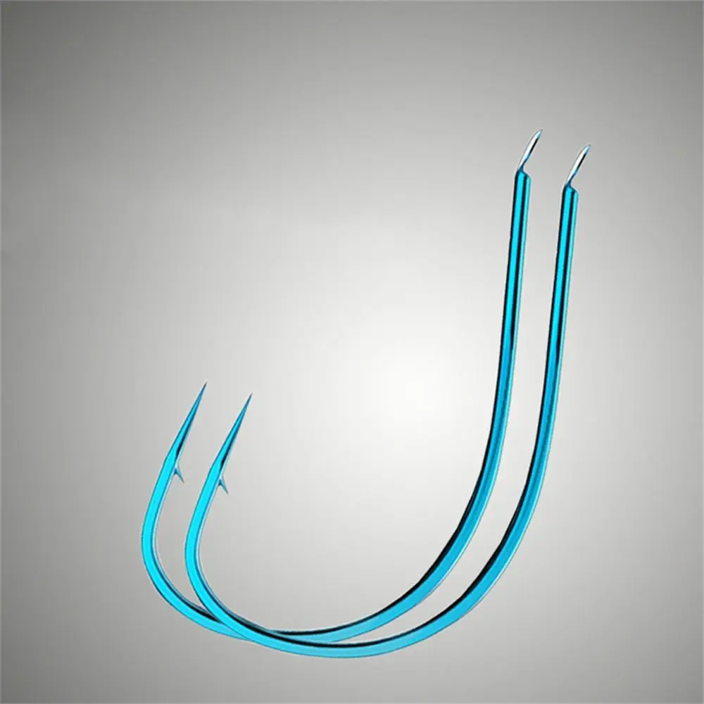 

50pcs Blue Black Silm Fishing Hooks Fishing Tackle High Carbon Steel Thin Flat Hook Single Barbed Stream Hook Freshwater