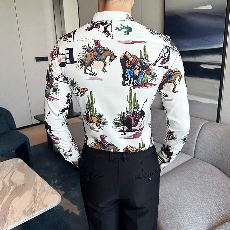 Men's Luxury Design Dress Shirt Long Sleeve Button Down Printed Shirt for Men