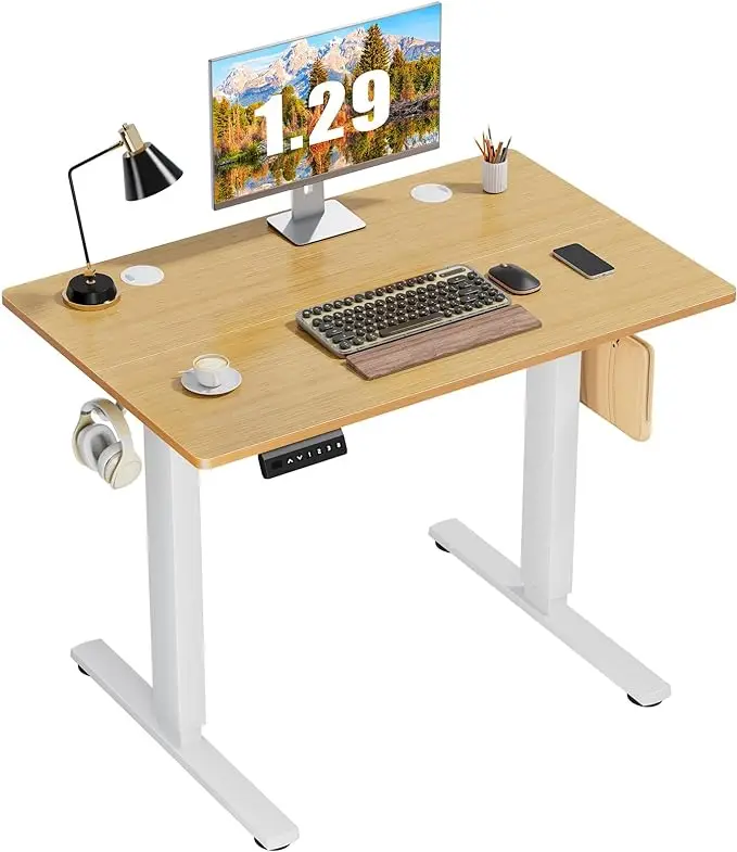 

Electric Standing Desk Adjustable Height, 40 x 24 inch Stand up Sit Stand Desk with Spliced Board, Ergonomic Home Office Rising