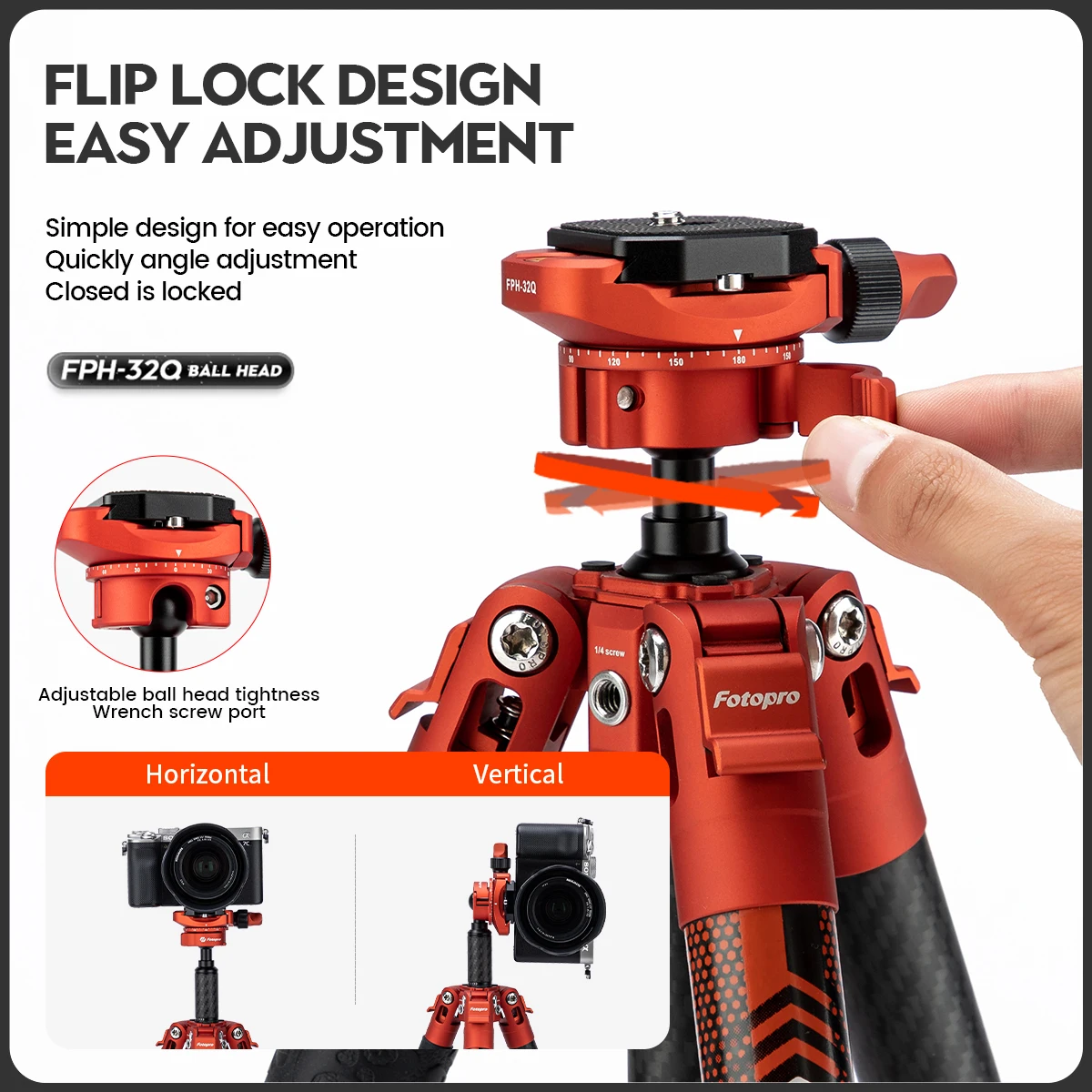 Fotopro Inverted Ball Head with Flip Lock Design Lightweight Panoramic Tripod Ball Head for X-Aircross 3 Lite