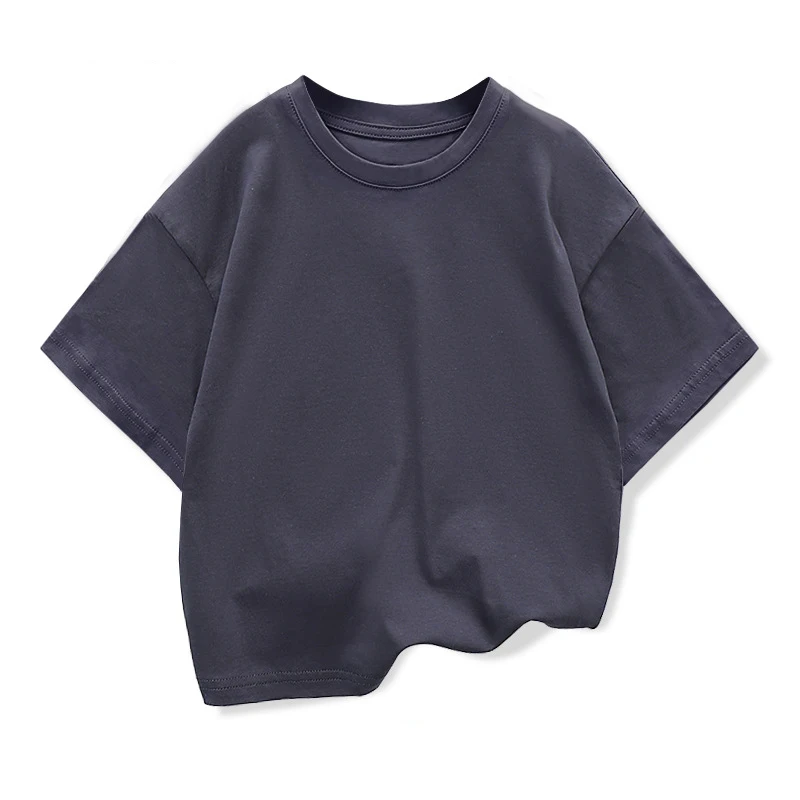 Kids Dropped Shoulder Short-sleeved T-shirt Summer New Pure Cotton Round Neck Loose Bottoming Shirt Student Sportswear 2-10Y 4