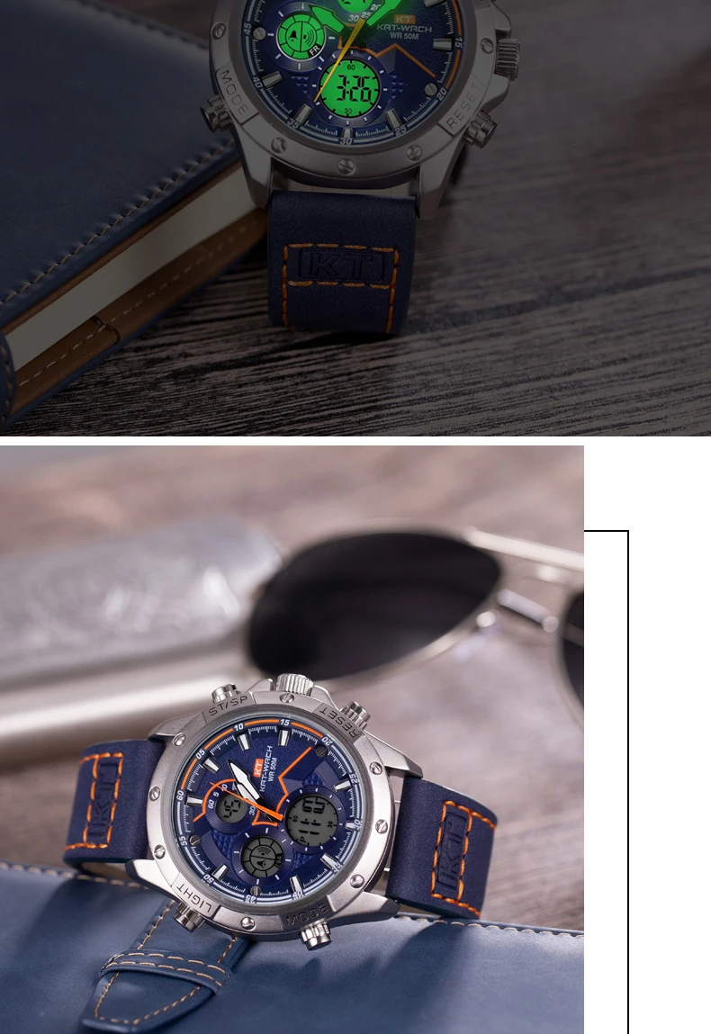 2022 KAT-WACH Fashion Chronograph Leather Sport Wristwatches Men Military Date Electronic Timing Men's Watches Relogio Masculino