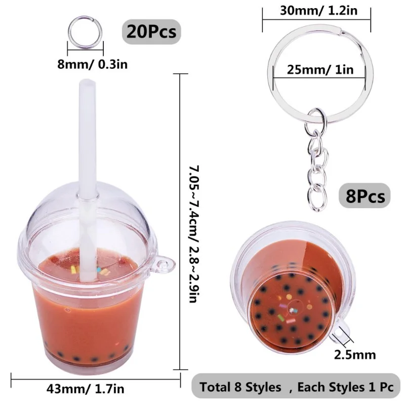 Cute Creative Pearl Milk Tea Bottle Pendants Split Key Rings for Jewelry Making Keychain DIY Hanging Decor Backpack Charms Gift