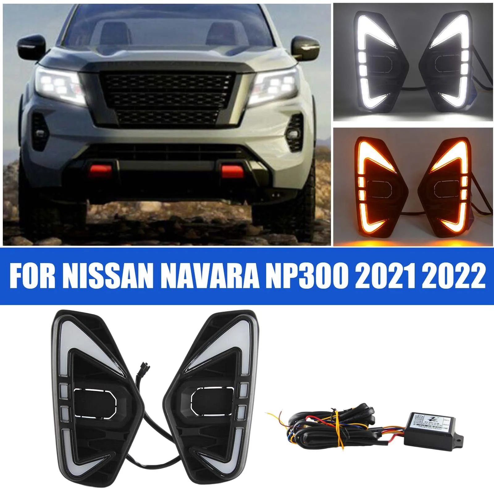 

LED Daytime Running Lights DRL Turn Signal Fog For Nissan Navara NP300 2021 2022