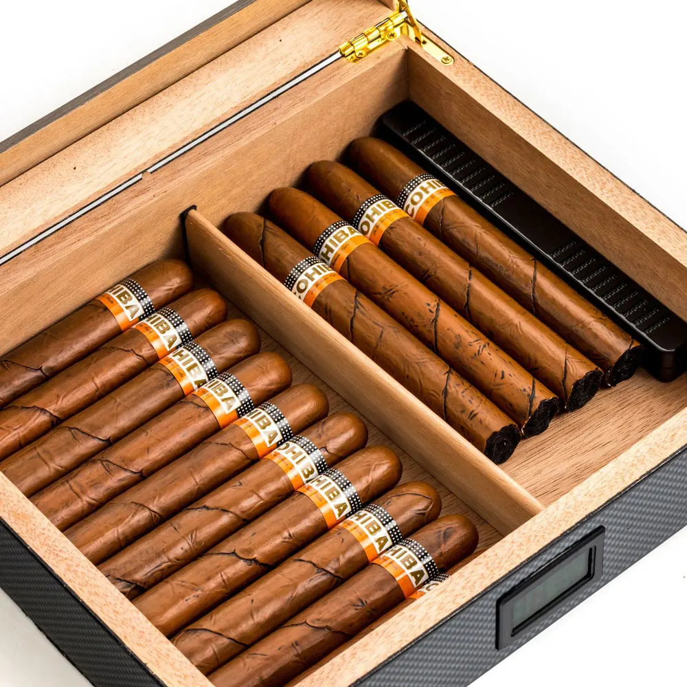 Portable carbon fiber humidor humidor high-end electronic display constant temperature cedar wood box