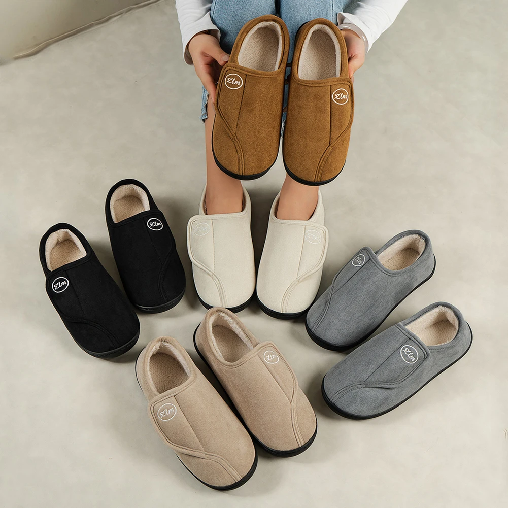 Slippers for Men Suede Non-Slip House Shoes Comfy Warm Plush Walking Shoes Indoor/Outdoor for Diabetic Swollen Feet 5