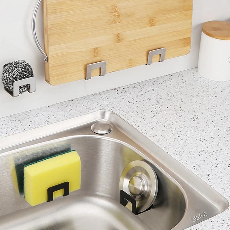 2Pcs Multifunctional Storage Hooks Sponge Holder Kitchen Drain Rack Wall Mounted Cutting Board Organizer Easy to