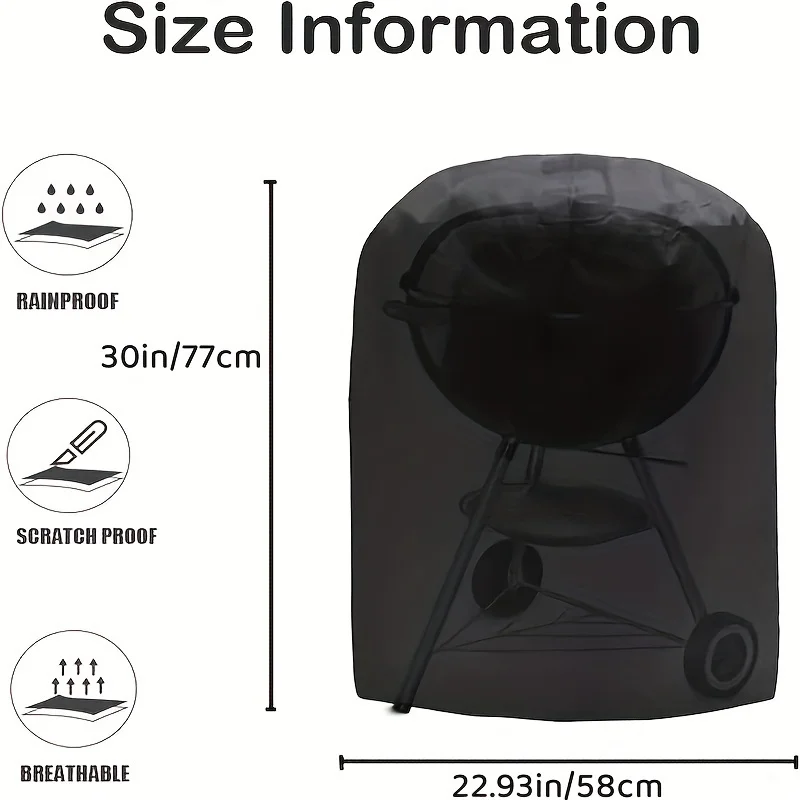 Charcoal Grill Cover, BBQ Grill Cover for Weber 22 Inch Charcoal Kettle, Heavy Duty Waterproof Outdoor Smoker Cover, Round