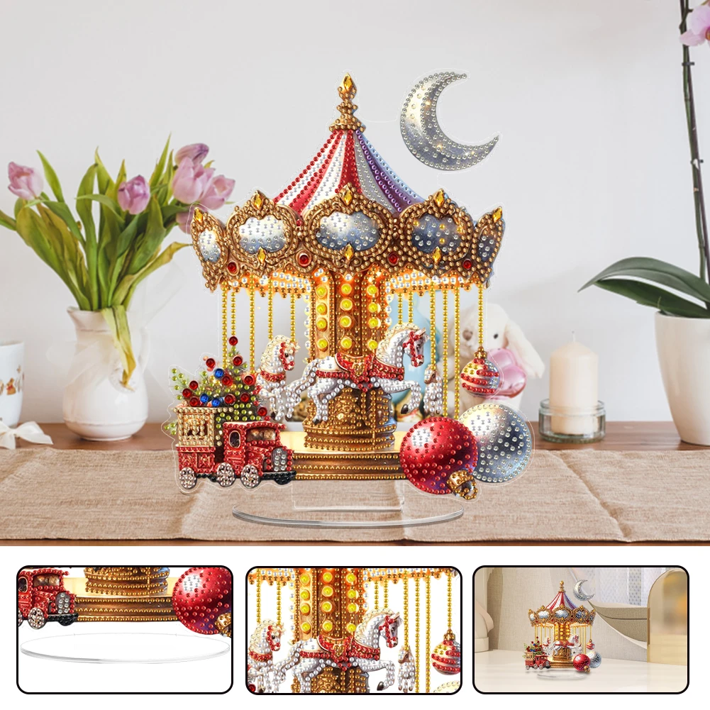 2D Flat Print Xmas DIY Diamond Painting Desktop Ornaments Kit 5D DIY Diamond Art Tabletop Decorations Bedroom Table Decoration