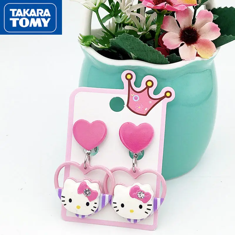 

Детские Мультяшные серьги TAKARA TOMY Hello Kitty Love, клипсы для ушей, милые серьги в стиле принцессы