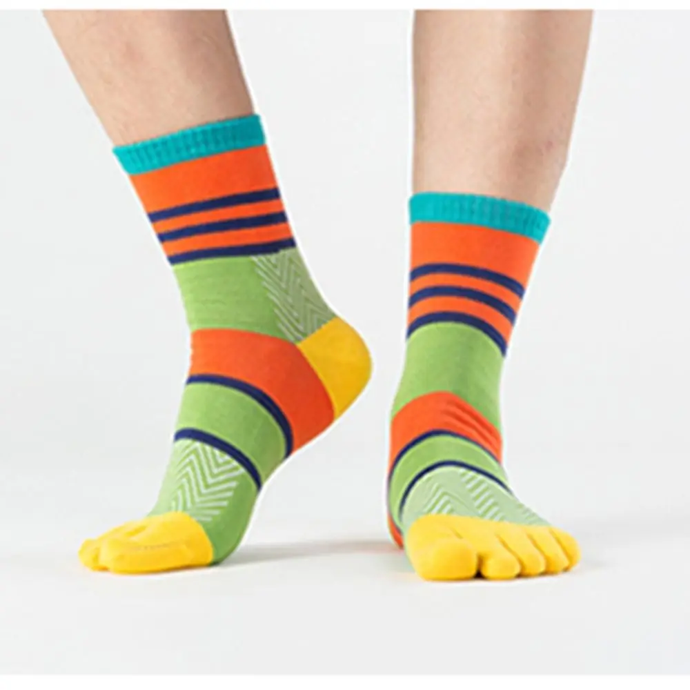 새로운 유기농 면 소재의 다섯 손가락 짧은 양말, 밝은 색상의 스트라이프 스트릿 재미있는 양말, 젊은 캐주얼 토삭스