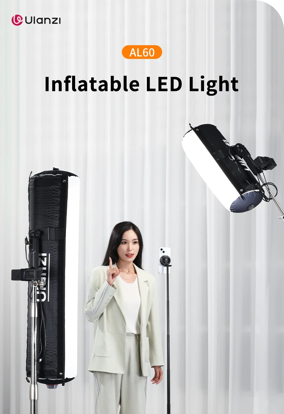 AL60 AL120 68W 136W Inflatable Air Tube Light APP Control LED Light 2700K-6500K