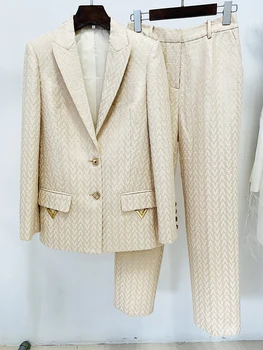 HIGH STREET Newest Fashion 2026 Designer Suit Set Women's Monogram Jacquard Blazer Pants Set 2pcs 1