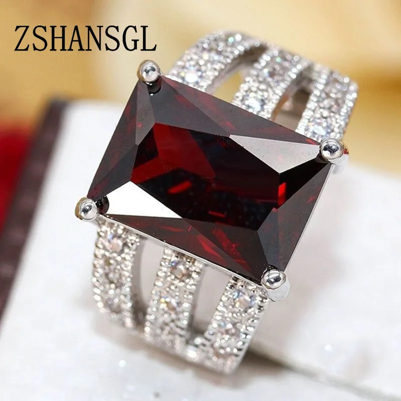 Luxury Solid Silver color filled Rings for Women Wedding Red AAA CZ Hollow-out Jewelry Valentine's Day Gift Big Promotion finger ring silver ring wedding rings wedding ring