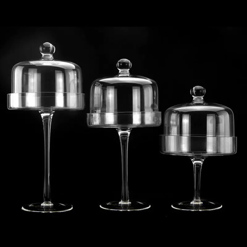 High Legged Transparent Glass Container European Modern Large Cake and Dessert Storage Jars with Lid Wedding Decoration Ornament 4