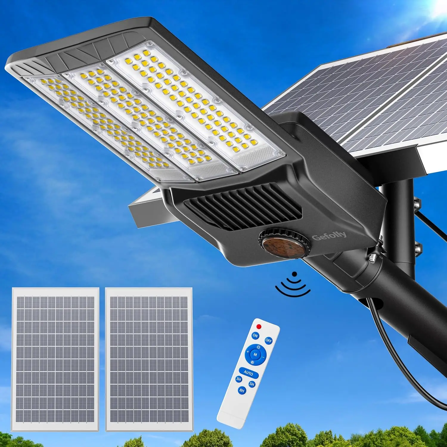

Gefolly 5000W Solar Street Lights Outdoor, 480000LM Commercial Parking Lot Light Dusk to Dawn IP67 Waterproof 6500K Solar