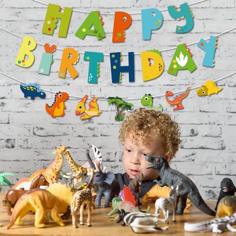 

Dinosaur Happy Birthday Garland Banners Roar Dino Party Balloons Supplies Jungle Safari 1st Boy Kids Birthday Party Decorations