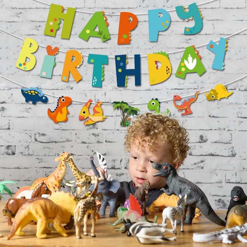 Striscione Compleanno Dinosauro T-Rex - Decorazione Festa Jurassic Per Bambini - Blu 1,6 Metri