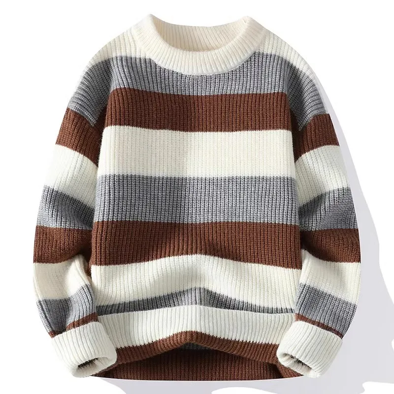 Men's Striped Sweater O-Neck Casual Knit Pullovers Fashion Long Sleeve Knitted Sweater Men Autumn Winter Warm Y2K Knitwear Tops 3