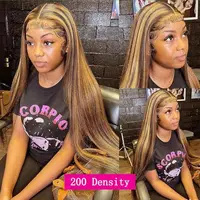 Perruque Lace Front Ombrée en Cheveux Humains, Perruque Frontale 13x4HD, Perruque Droite 4/27, Perruque Ombrée Brun Blond en Cheveux Humains, Densité 200 2