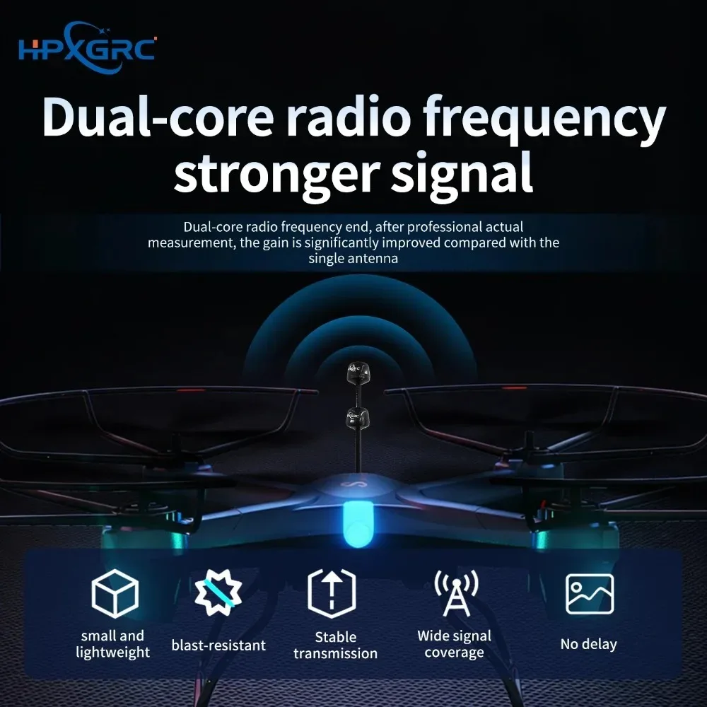 Gros plan sur le connecteur SMA/RPSMA de l'antenne FPV RHCP pour drone