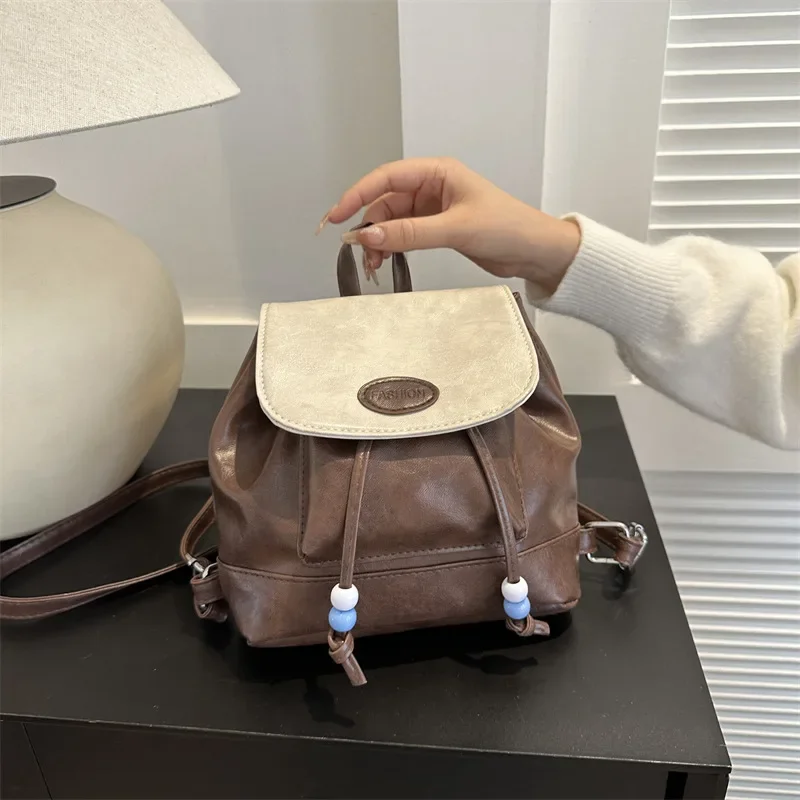 New Fashion Minimalist Handheld Shoulder Bag Fashion Girl Small Backpack Retro Spliced Backpack Luxury Brand Female Shoulder Bag