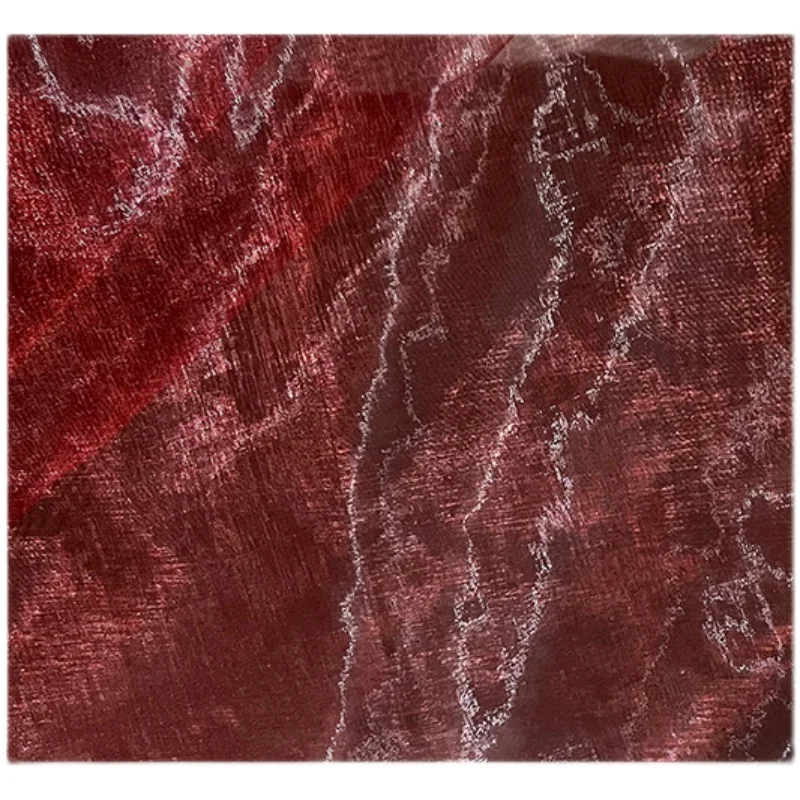 

Glossy Yarn Wine Red Gauze Cloth Thin Soft Veil One-Piece Dress Wedding Dress Formal Dress Bright Han Clothing Designer Fabric