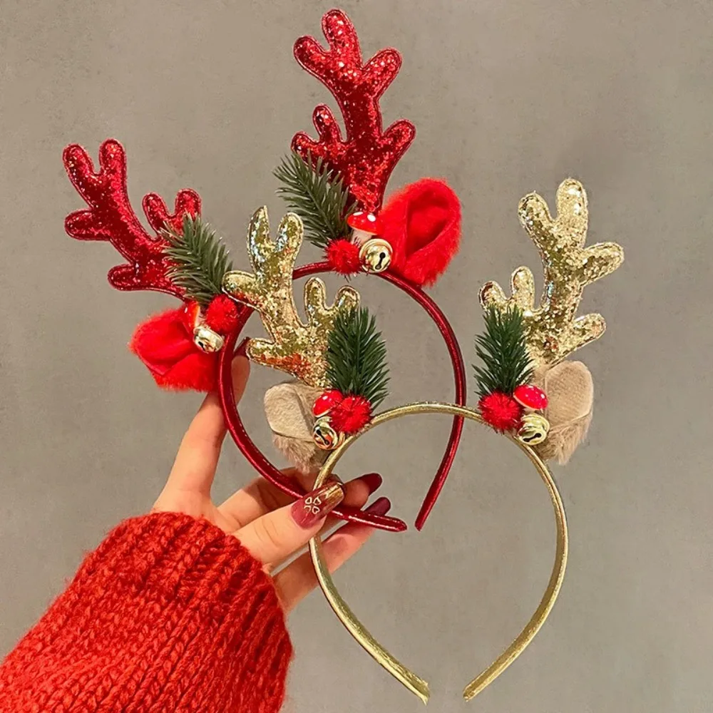 Christmas Headband Santa Claus Children Headwear Green Bowknot Deer Ear Xmas Antler Hair Loop
