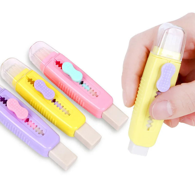 

24pcs Push Pull Eraser With Soft Brush Pencil Rubber Kids Drawing Writing Wiping Stationery School Supplies Pencils Tool