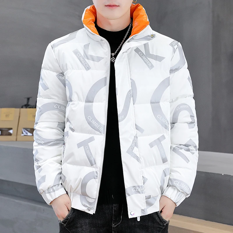 2023 Autumn Winter Shiny Down Cotton Padded Jackets Men's Stand Collar Casual Warm Short Bright Parkas Youth Outwear Thick Coats