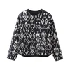 PB&ZA 2024 Spring New Women's Fashion and Elegance Short and Versatile Printed Quilted Round Face Jacket Coat 6