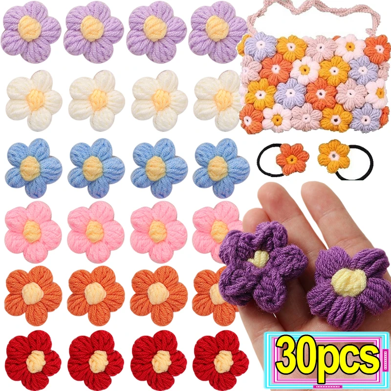 

1/30Pcs Knitted Fluff Woolen Flowers Applique Patches Handmade DIY Hairpin Jewelry Clothing Hair Accessories Material Ornaments
